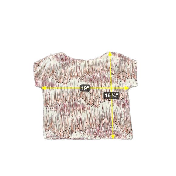 Y2K Artsy Short Sleeve Blouse Abstract Grass Print Beige Multicolor Top - Picture 5 of 7